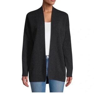 VINCE Dropped Shoulder Charcoal Open Front Cardigan WOOL/CASHMERE